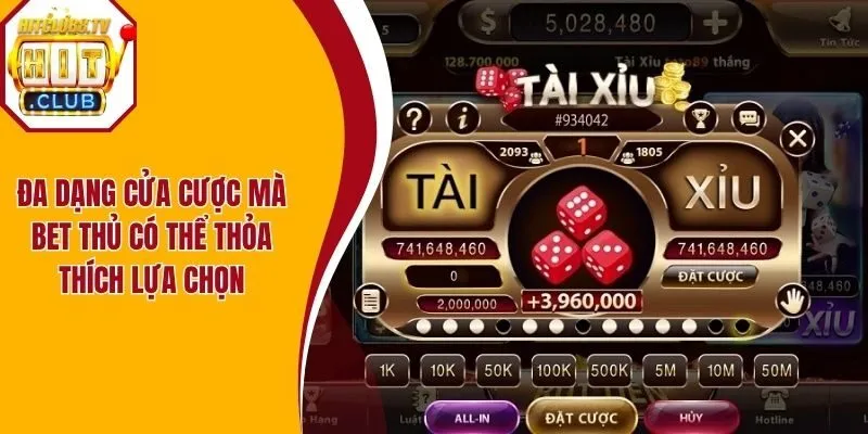 Đa dạng cửa cược mà bet thủ có thể thỏa thích lựa chọn